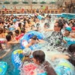 Summerland Wave Pool, Hachioji, Tokyo, Japan Creates a 1 meter wave for 5 minutes every hour on the hour.  100s of swimmers crowd into the pool in anticipation of waves, then jump out and wait for the next round of waves.